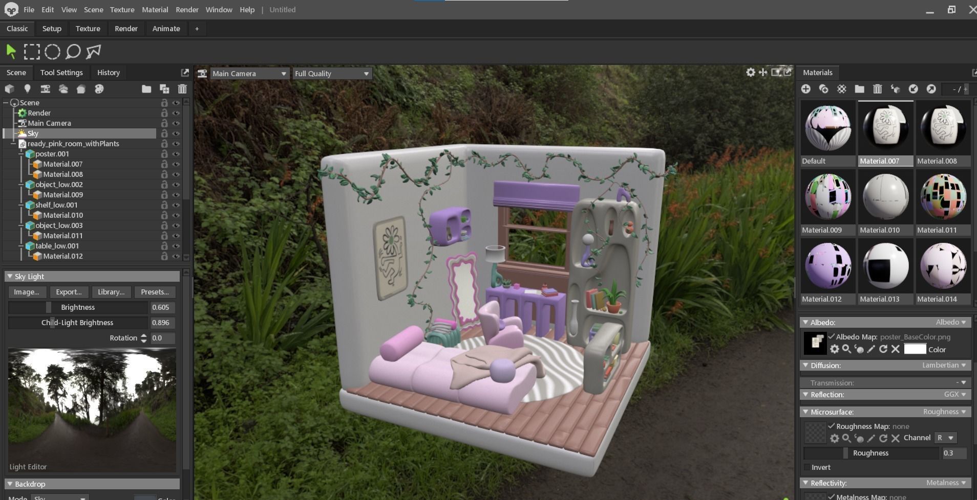 Girls  Designs Pink Vibe Room Kawaii Bedroom Unity Unreal Low-poly 3D model_8