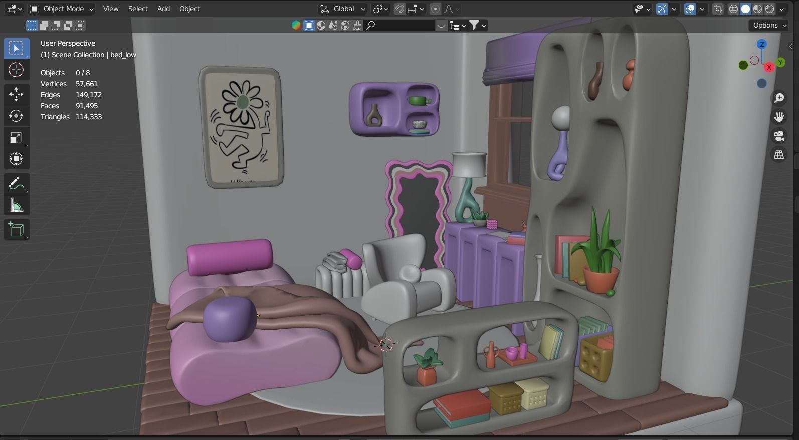 Girls  Designs Pink Vibe Room Kawaii Bedroom Unity Unreal Low-poly 3D model_5