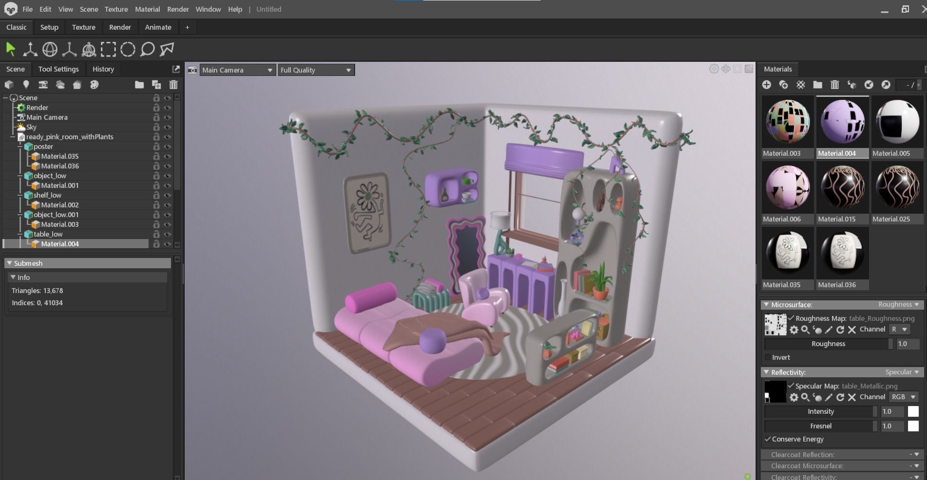 Girls  Designs Pink Vibe Room Kawaii Bedroom Unity Unreal Low-poly 3D model_6