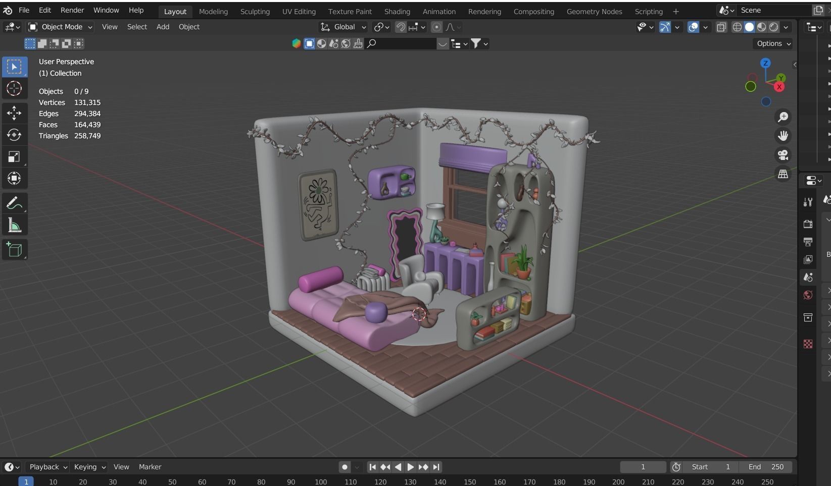 Girls  Designs Pink Vibe Room Kawaii Bedroom Unity Unreal Low-poly 3D model_3