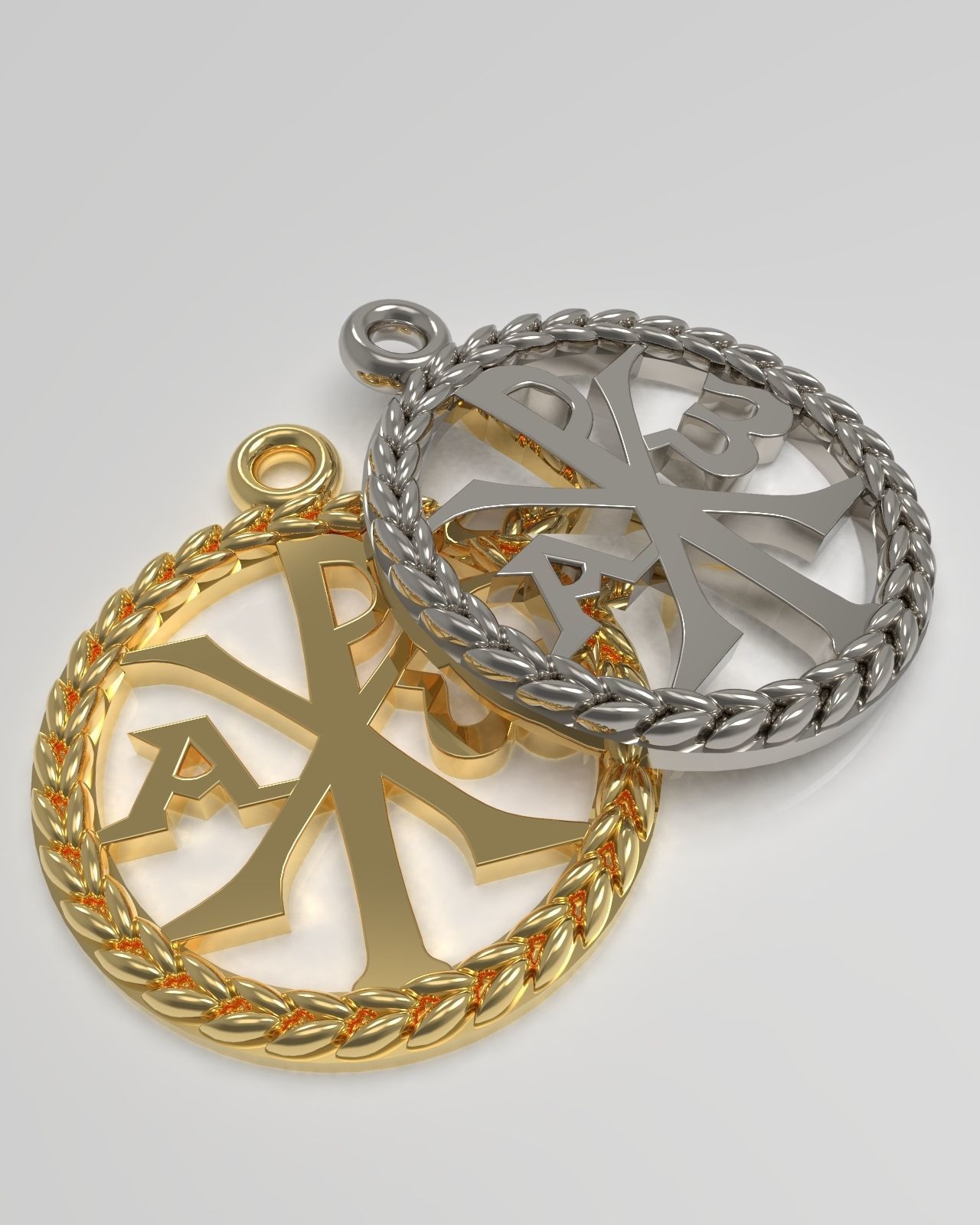 Christ monogram christogram Chi Rho alpha and omega pendant 3D print model_3