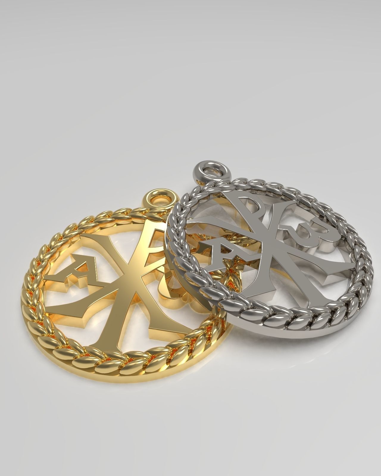 Christ monogram christogram Chi Rho alpha and omega pendant 3D print model_2