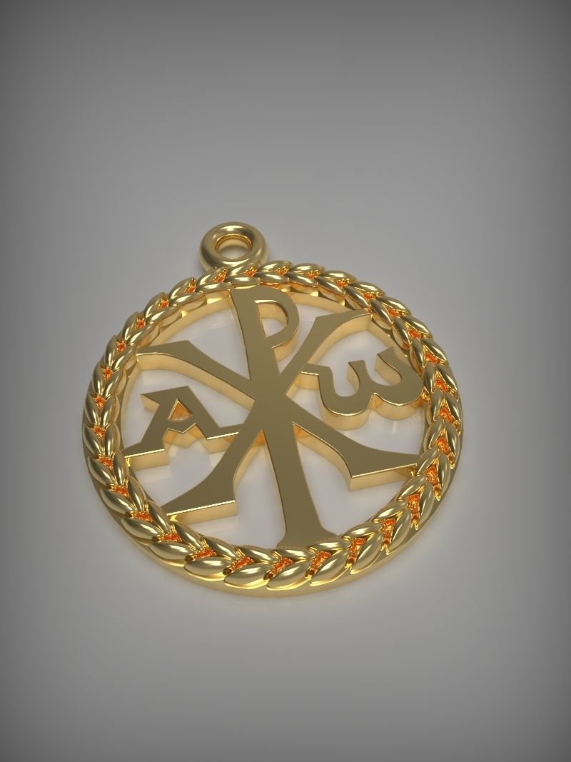 Christ monogram christogram Chi Rho alpha and omega pendant 3D print model_4