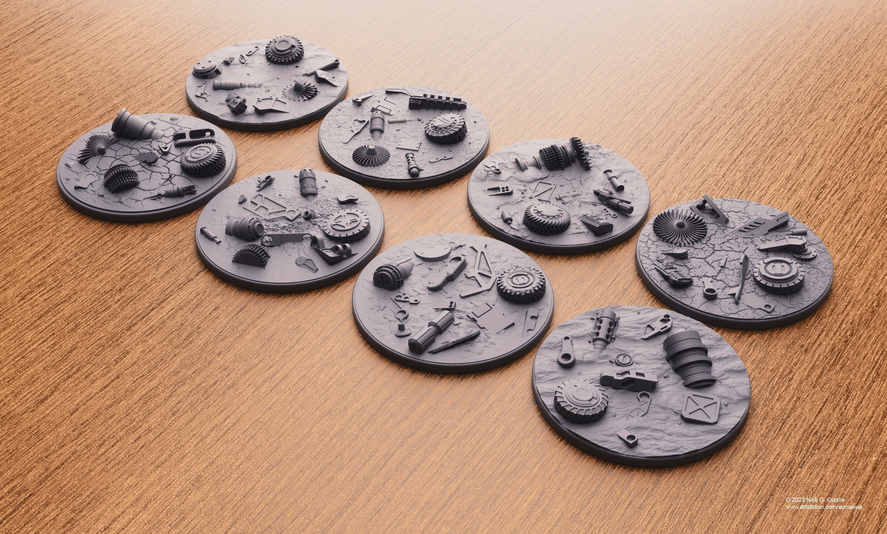 Battlefield Debris Bases 100mm 3D print model_6