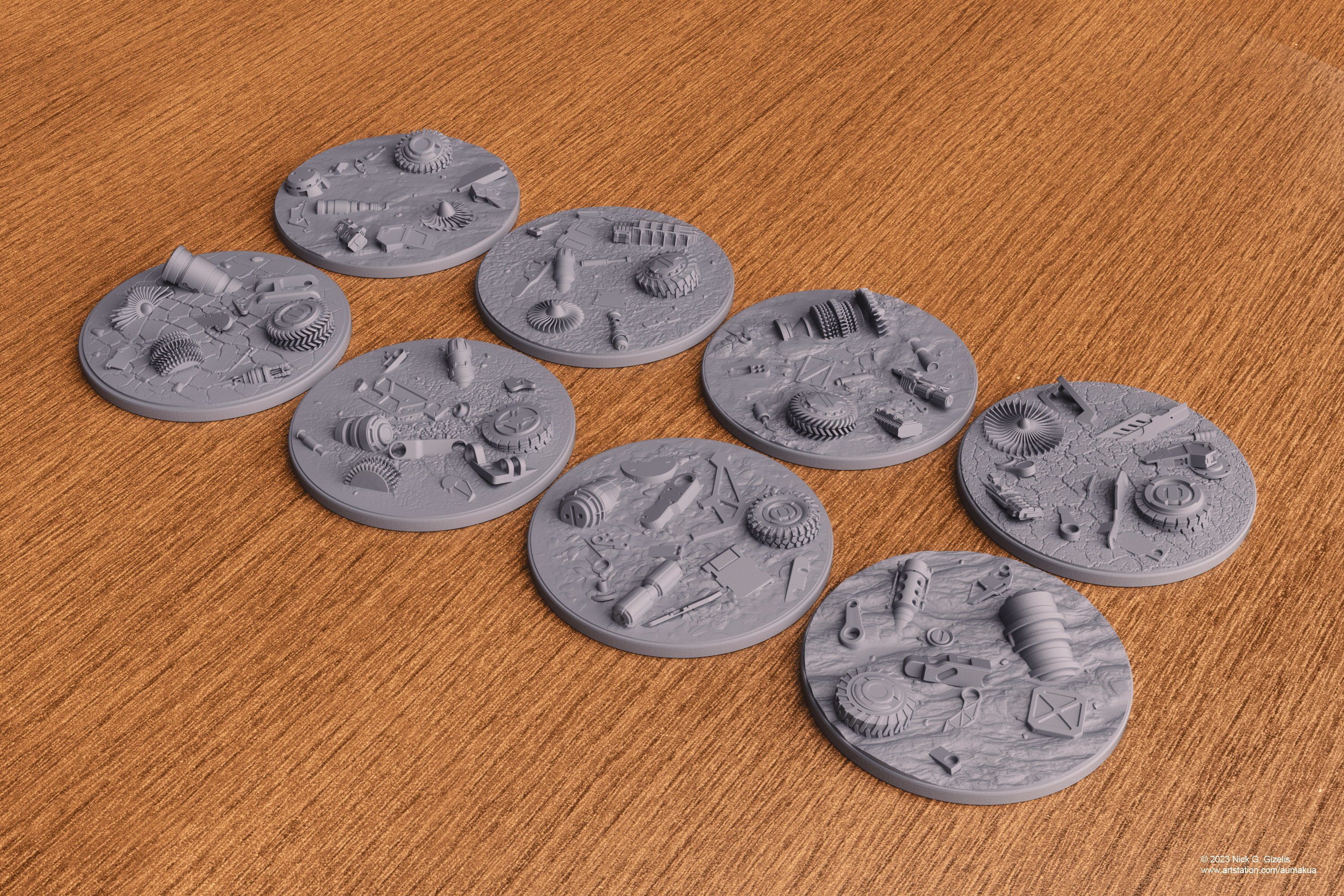 Battlefield Debris Bases 100mm 3D print model_5