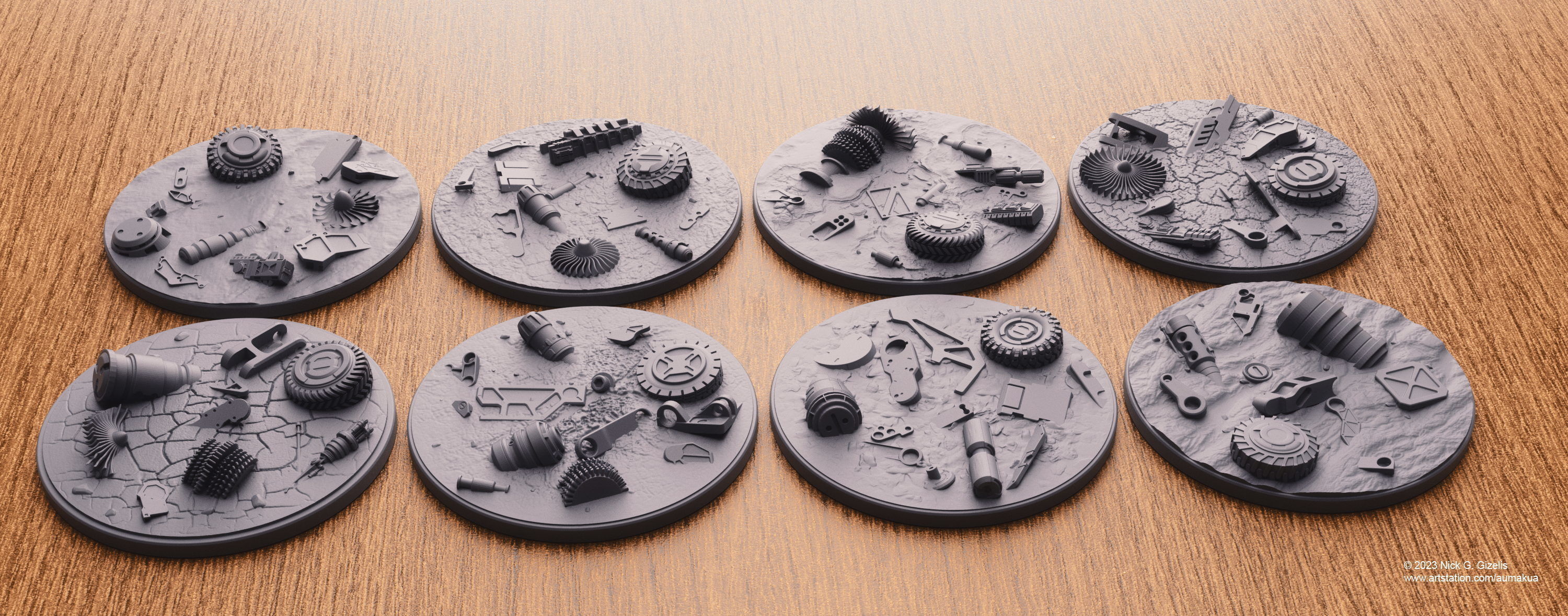 Battlefield Debris Bases 100mm 3D print model_7