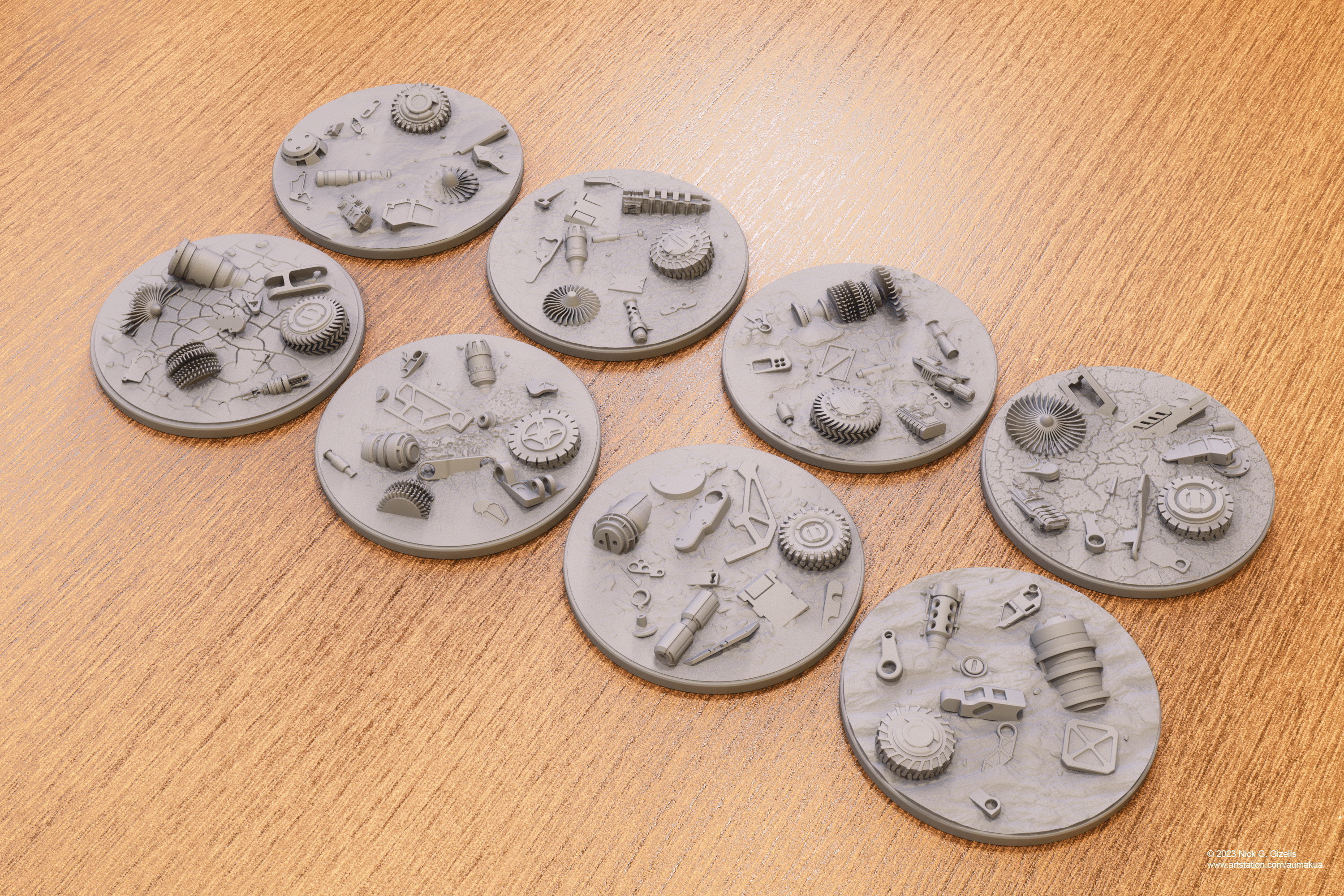 Battlefield Debris Bases 100mm 3D print model_9