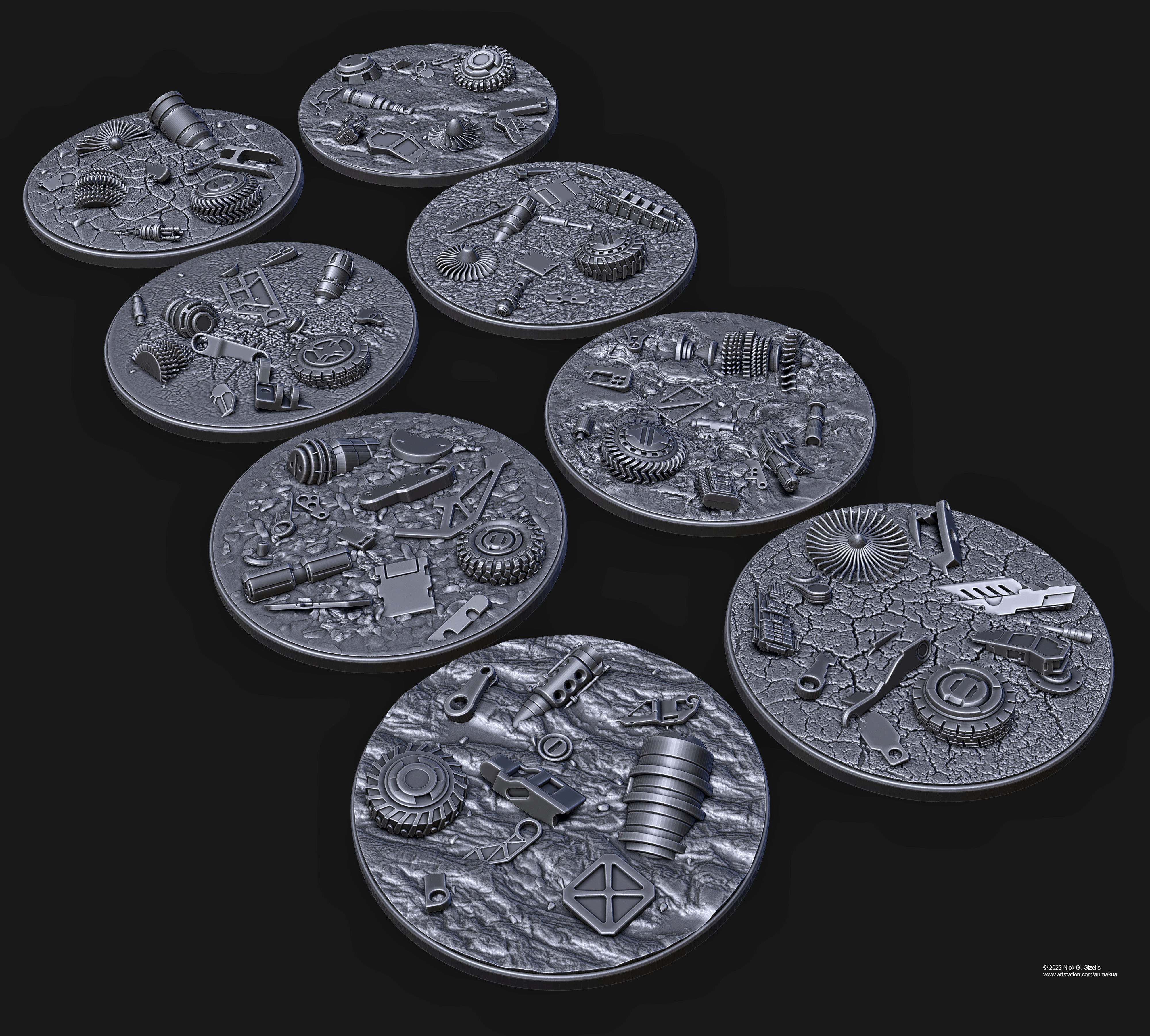 Battlefield Debris Bases 100mm 3D print model_3