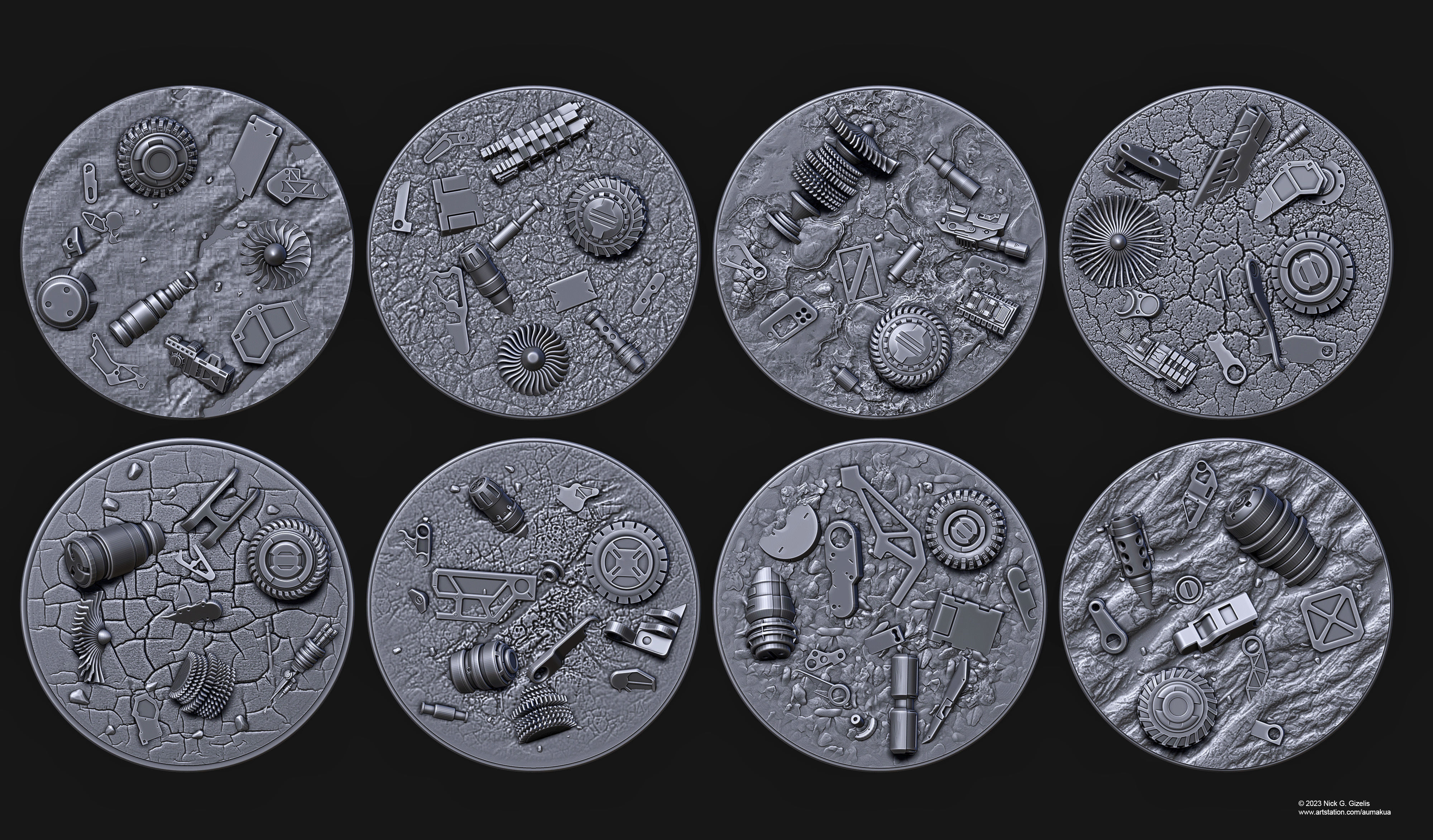 Battlefield Debris Bases 100mm 3D print model_4