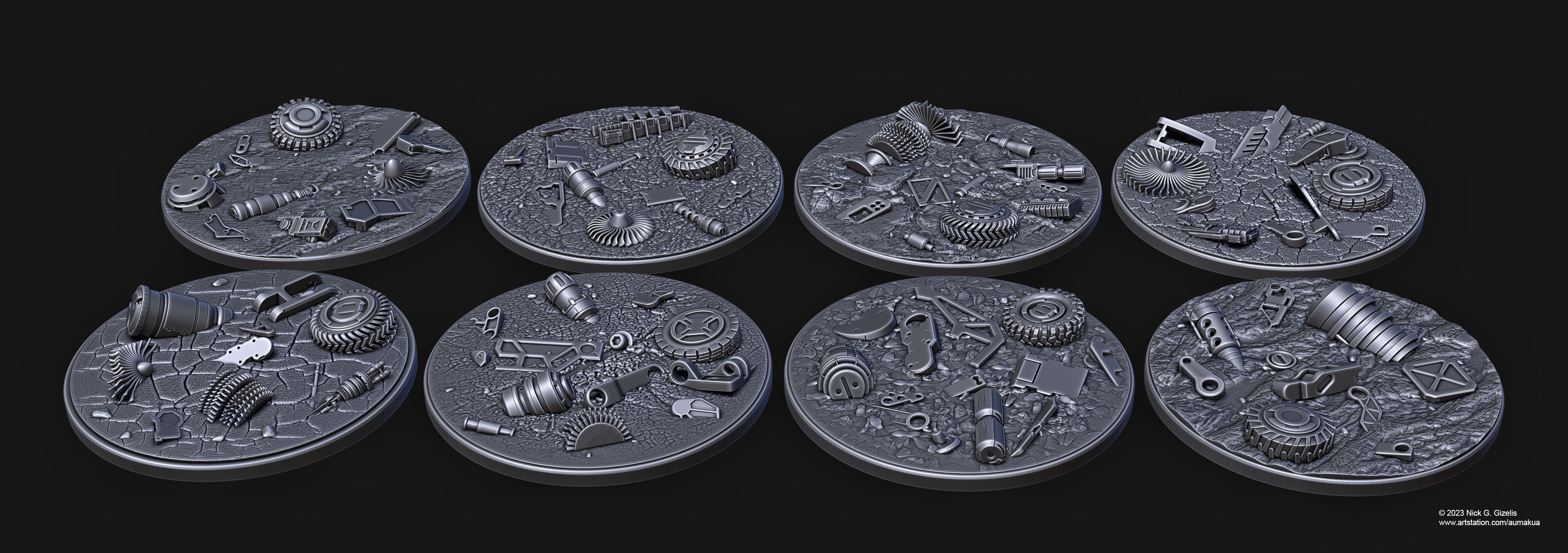 Battlefield Debris Bases 100mm 3D print model_1