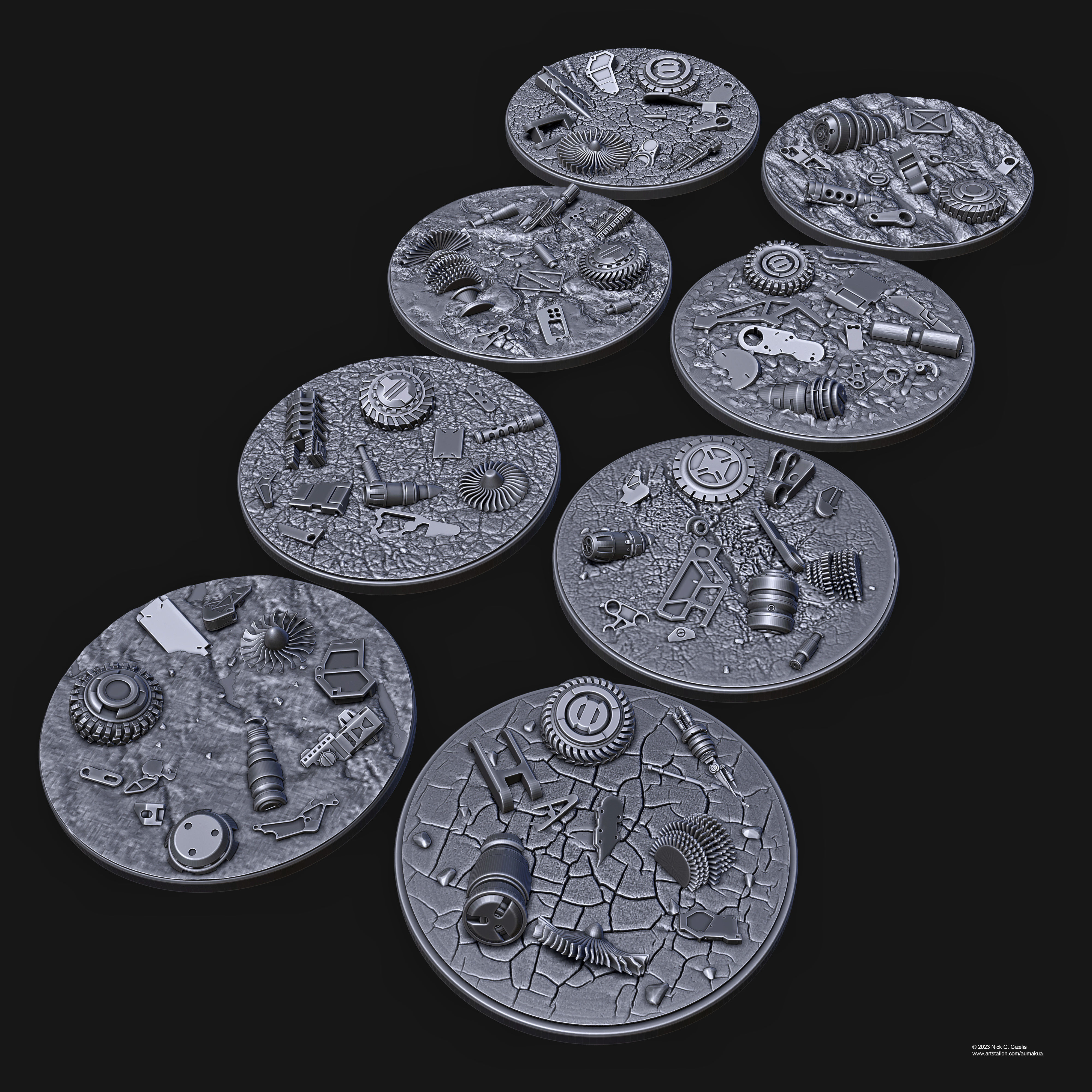 Battlefield Debris Bases 100mm 3D print model_2