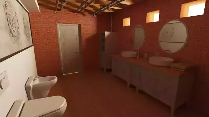 Bathroom with brick walls