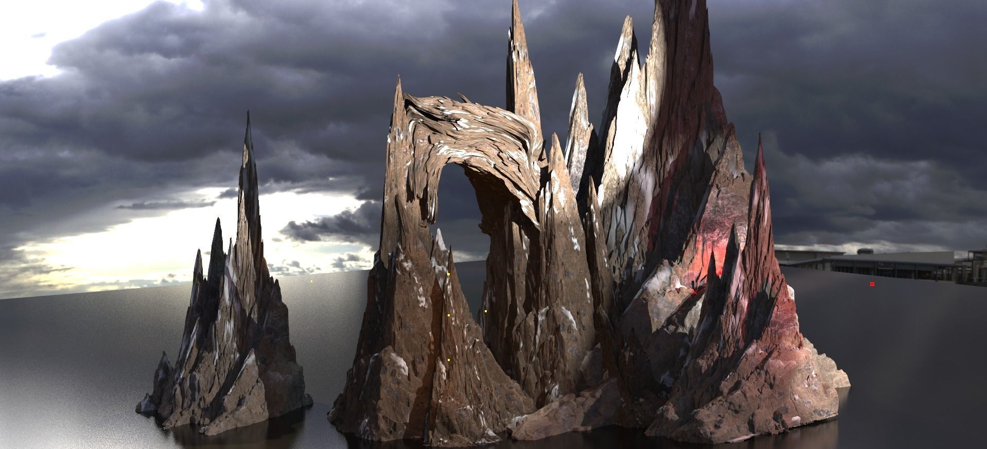 Stylized Snow Mountain rock cliff 4 versions 3D model_1