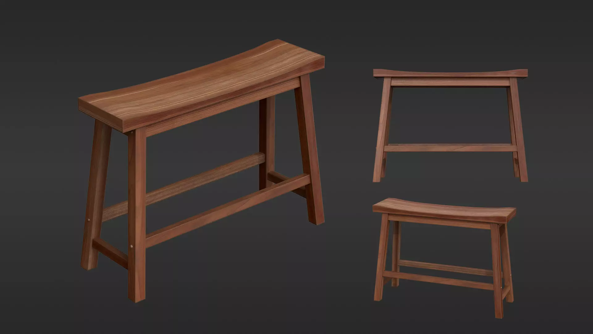 Wooden Bench Free low-poly 3D model_0