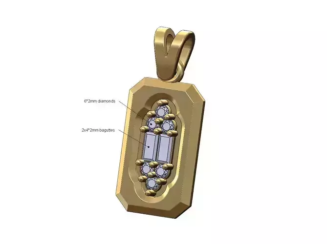 Rectangular baguette and diamond pendant with bail