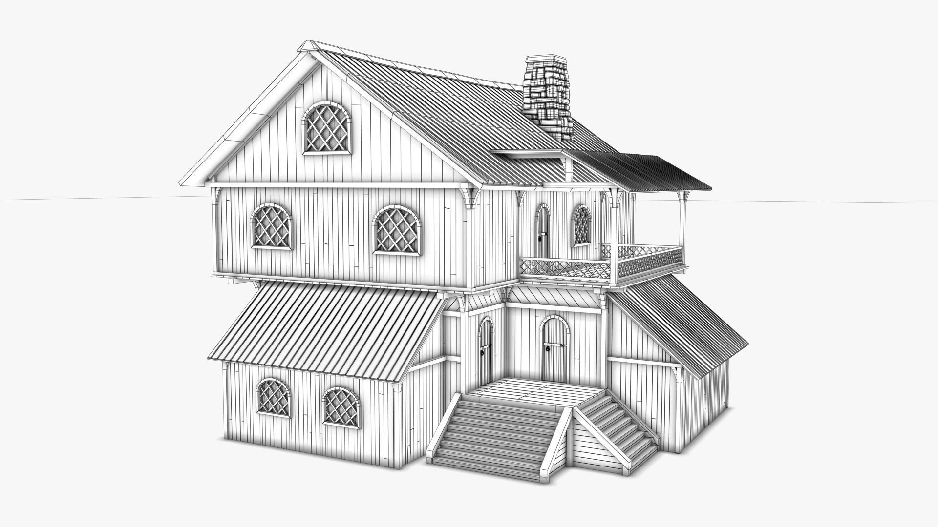 cottage 01 Low-poly 3D model_7