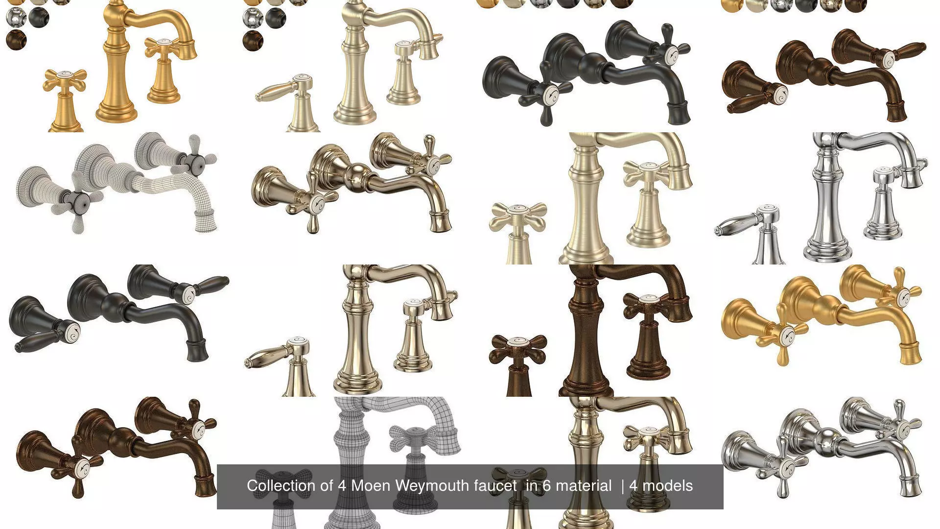 Collection of 4 Moen Weymouth faucet  in 6 material  _0