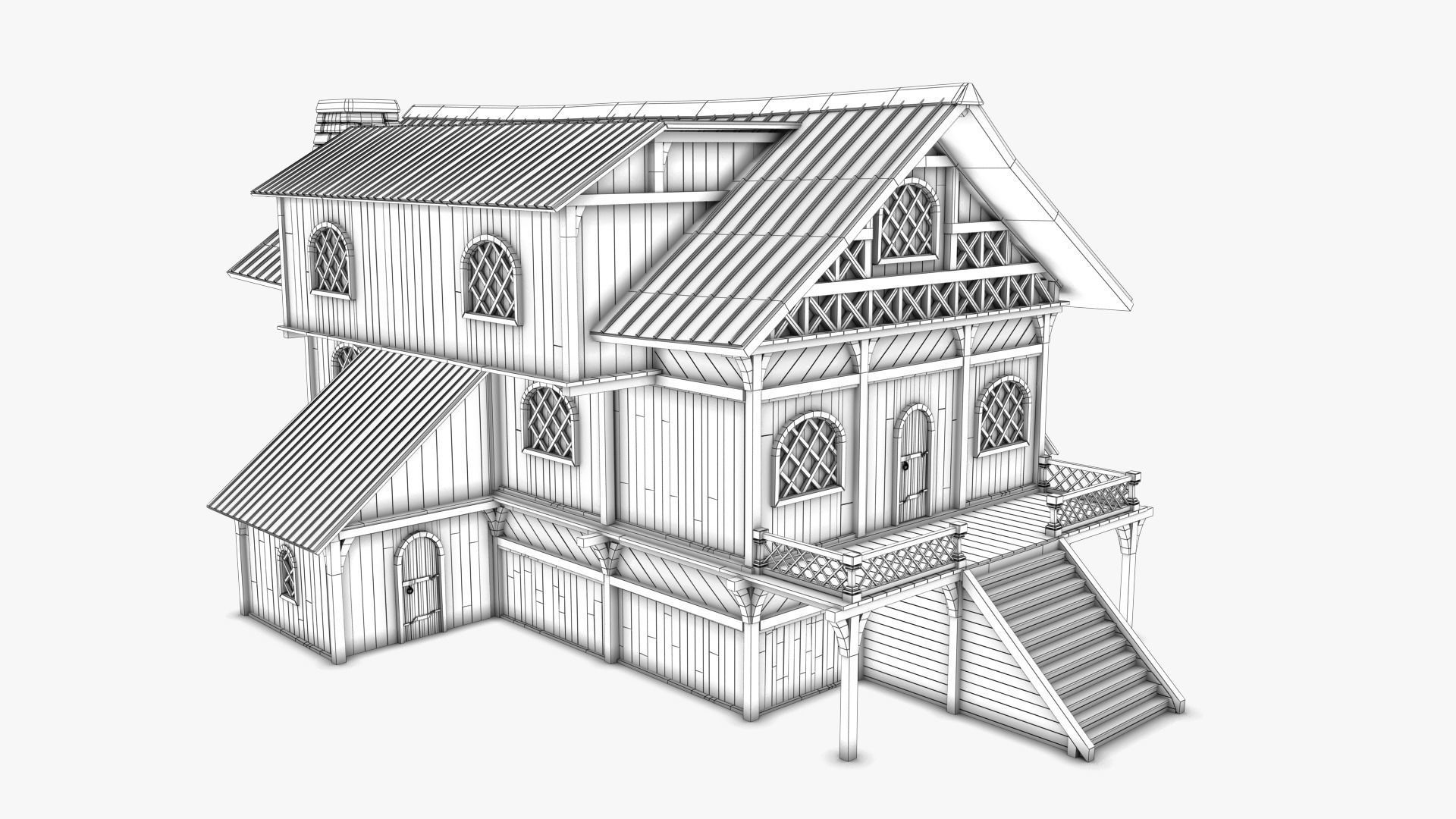 Cottage 02 Low-poly 3D model_7