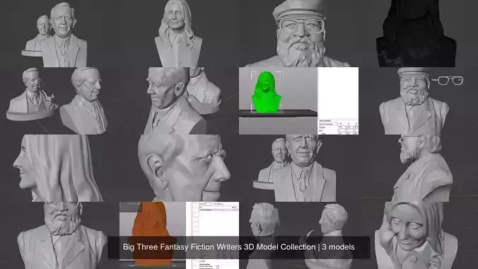Big Three Fantasy Fiction Writers 3D Model Collection 