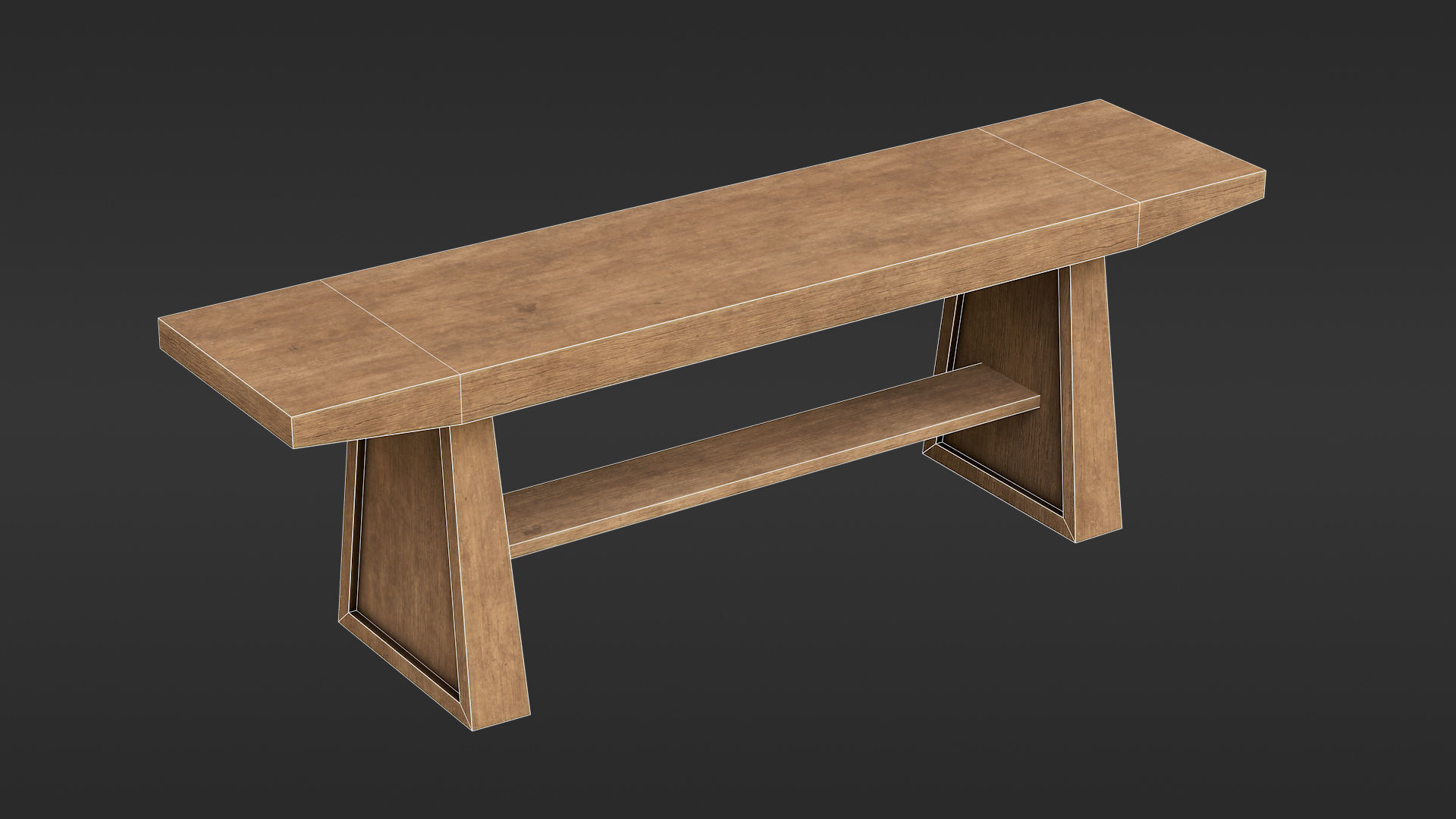 Wooden bench Free low-poly 3D model_1