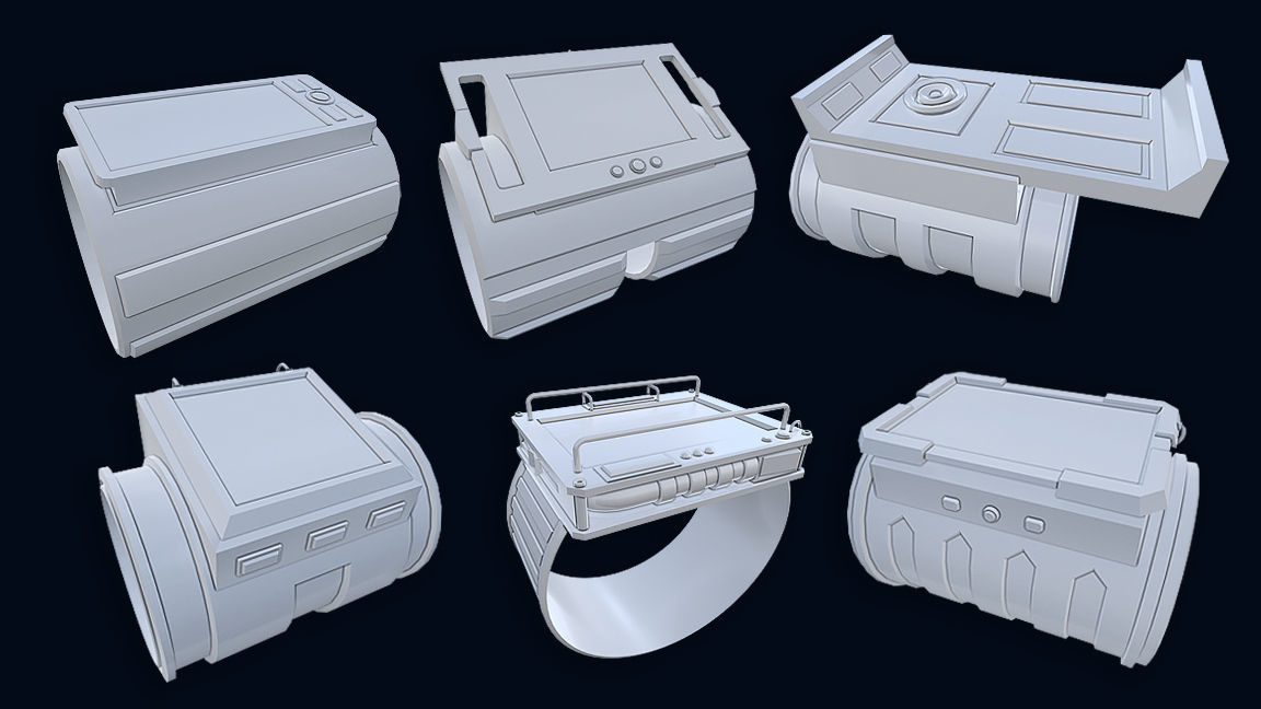 Sci-Fi Wristband Base Mesh 3D model_16