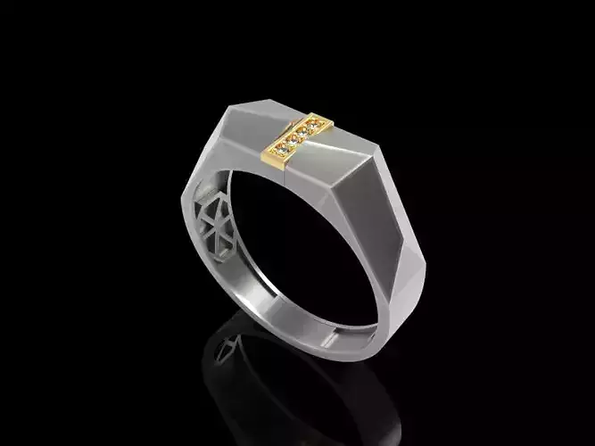 Angled fantasy gold men engagement ring