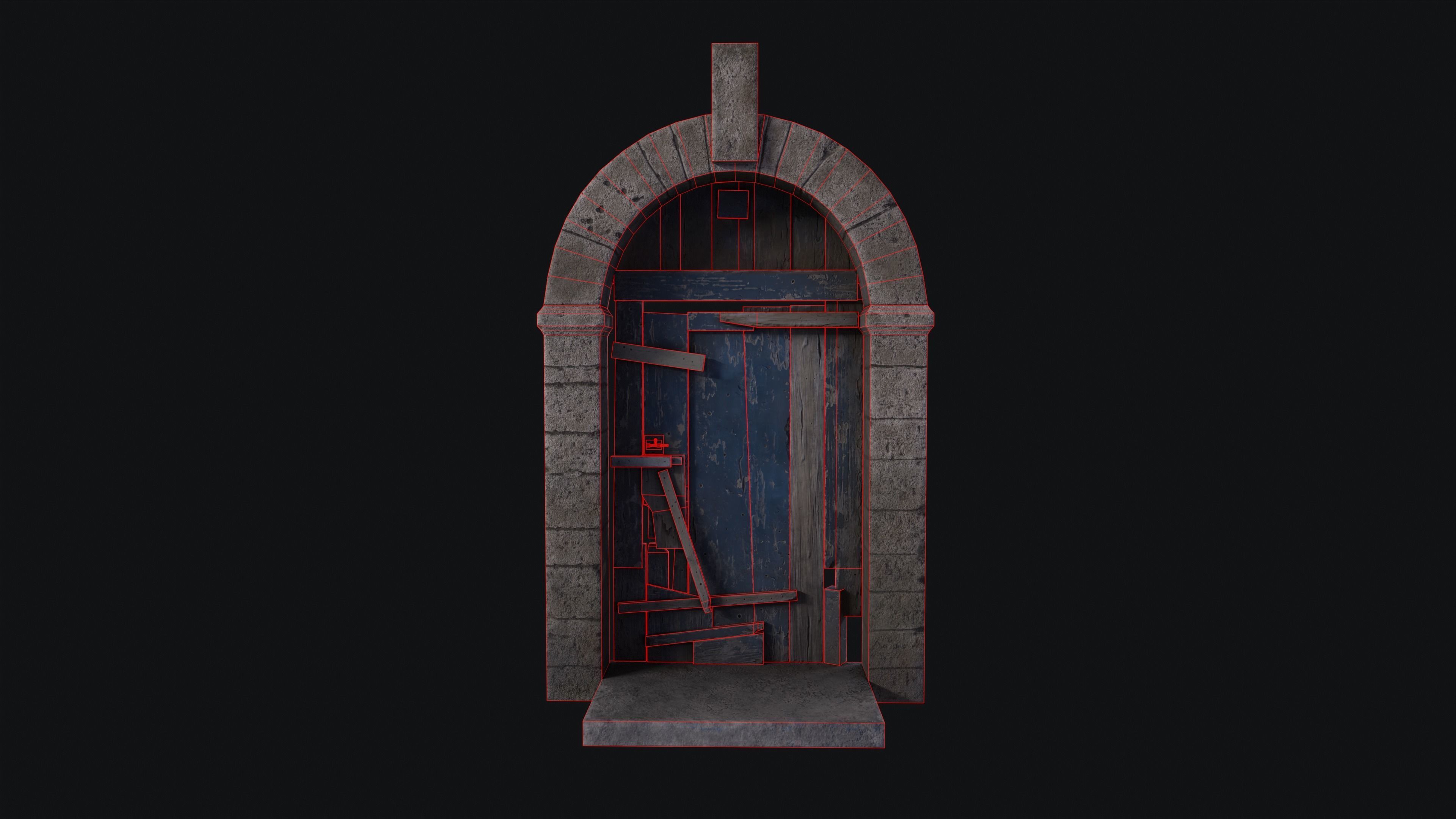 Door Ruined Low-poly 3D model_6