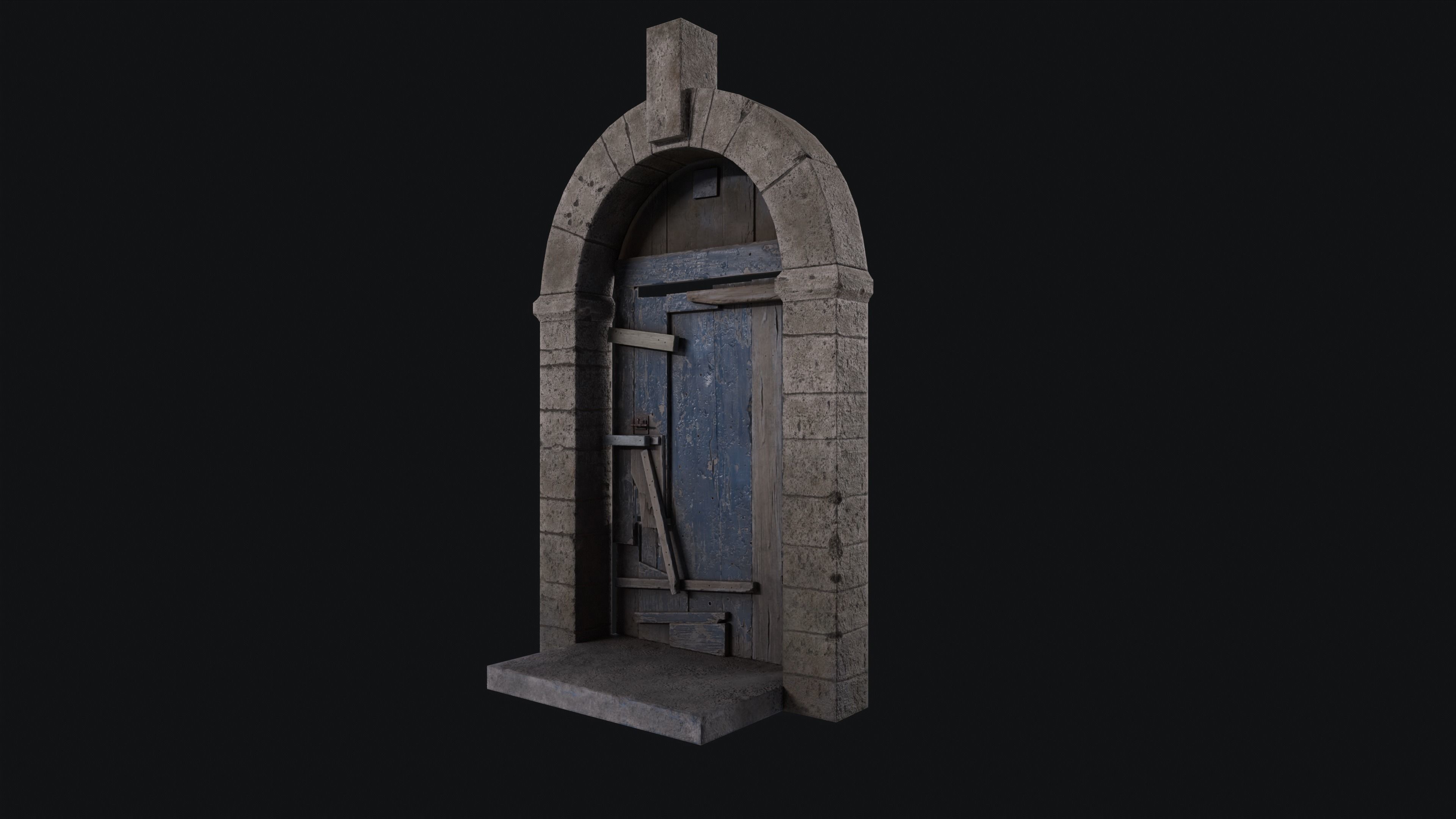 Door Ruined Low-poly 3D model_3