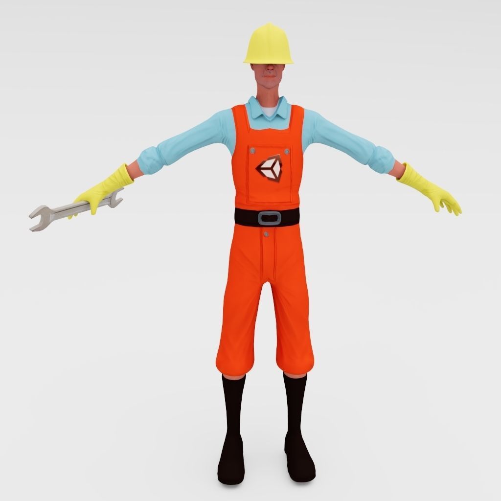 Constructor  Worker Low-poly 3D model_2