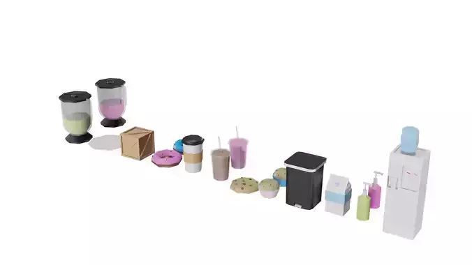 Low Poly Game ready Cafe Food Assest Pack Low-poly 3D model