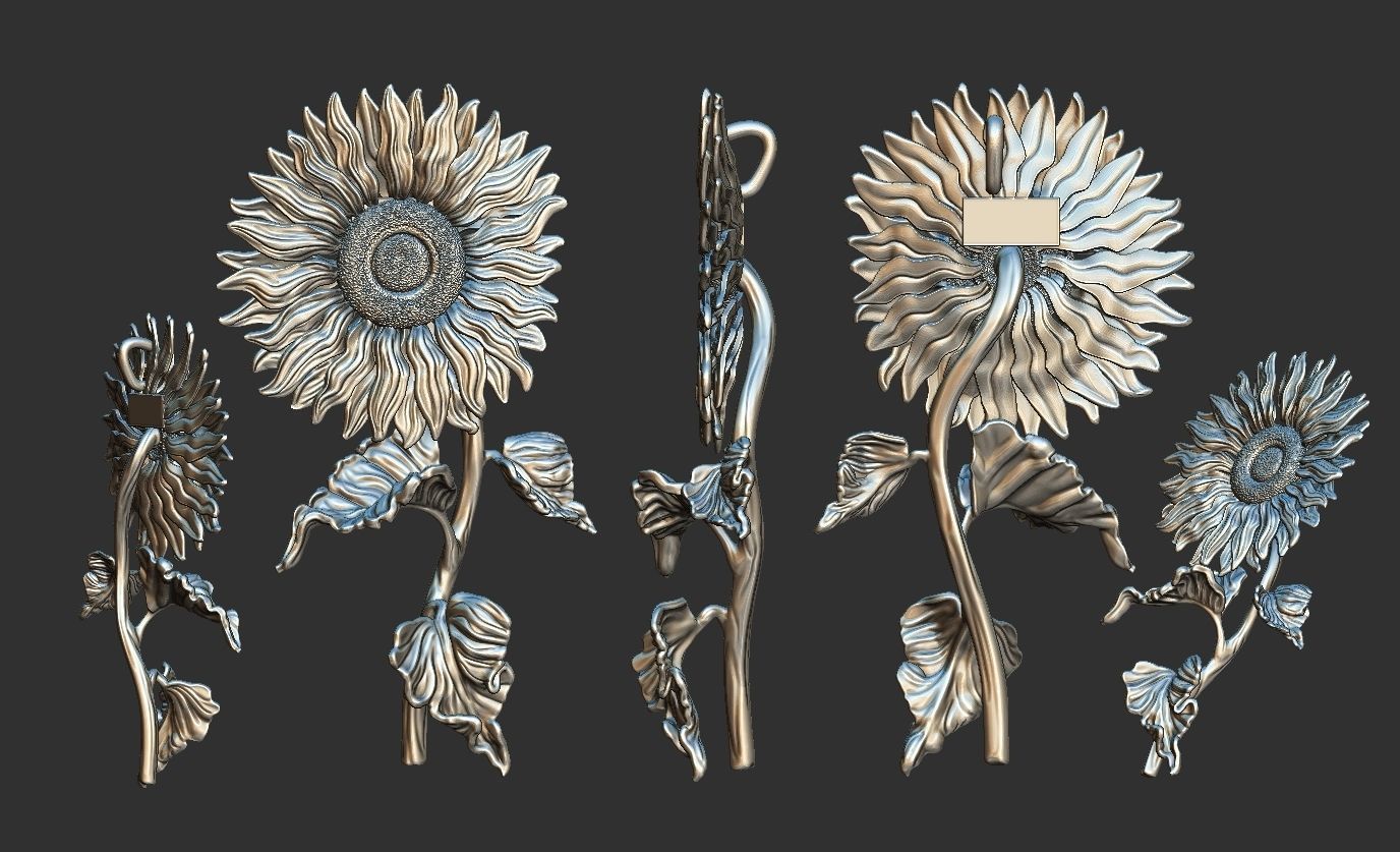 Sunflower Pendant 3D print model_7