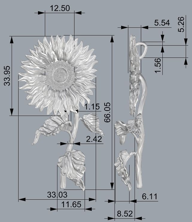 Sunflower Pendant 3D print model_5