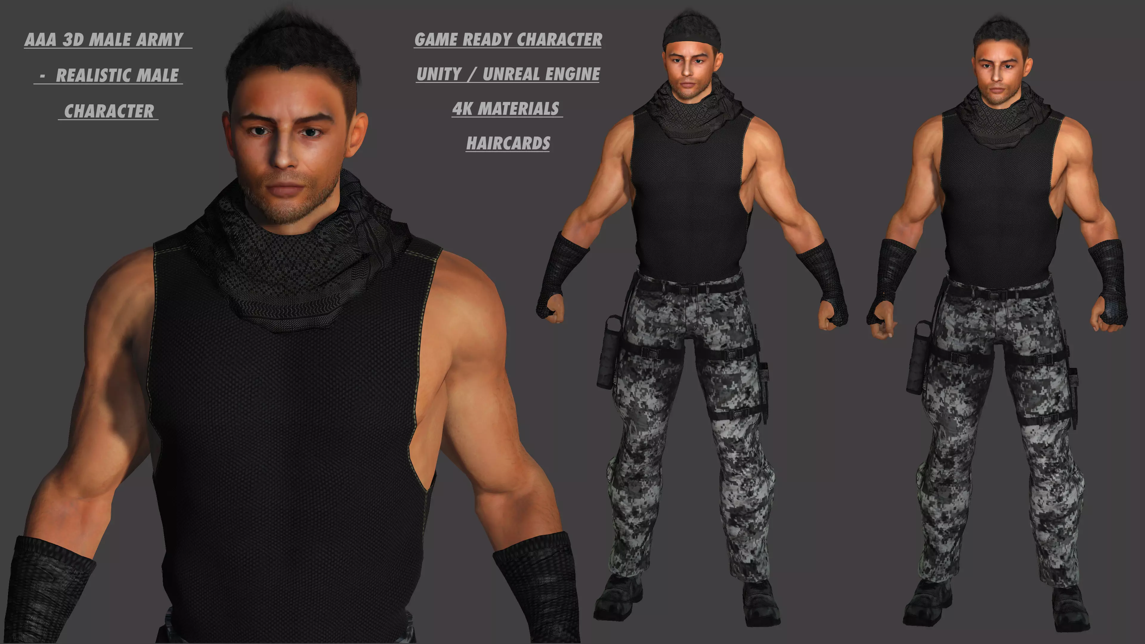 AAA 3D MALE ARMY CHARACTER 01 - HUMAN RIGGED GAME READY Low-poly 3D model_0