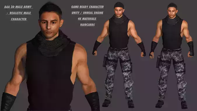 AAA 3D MALE ARMY CHARACTER 01 - HUMAN RIGGED GAME READY