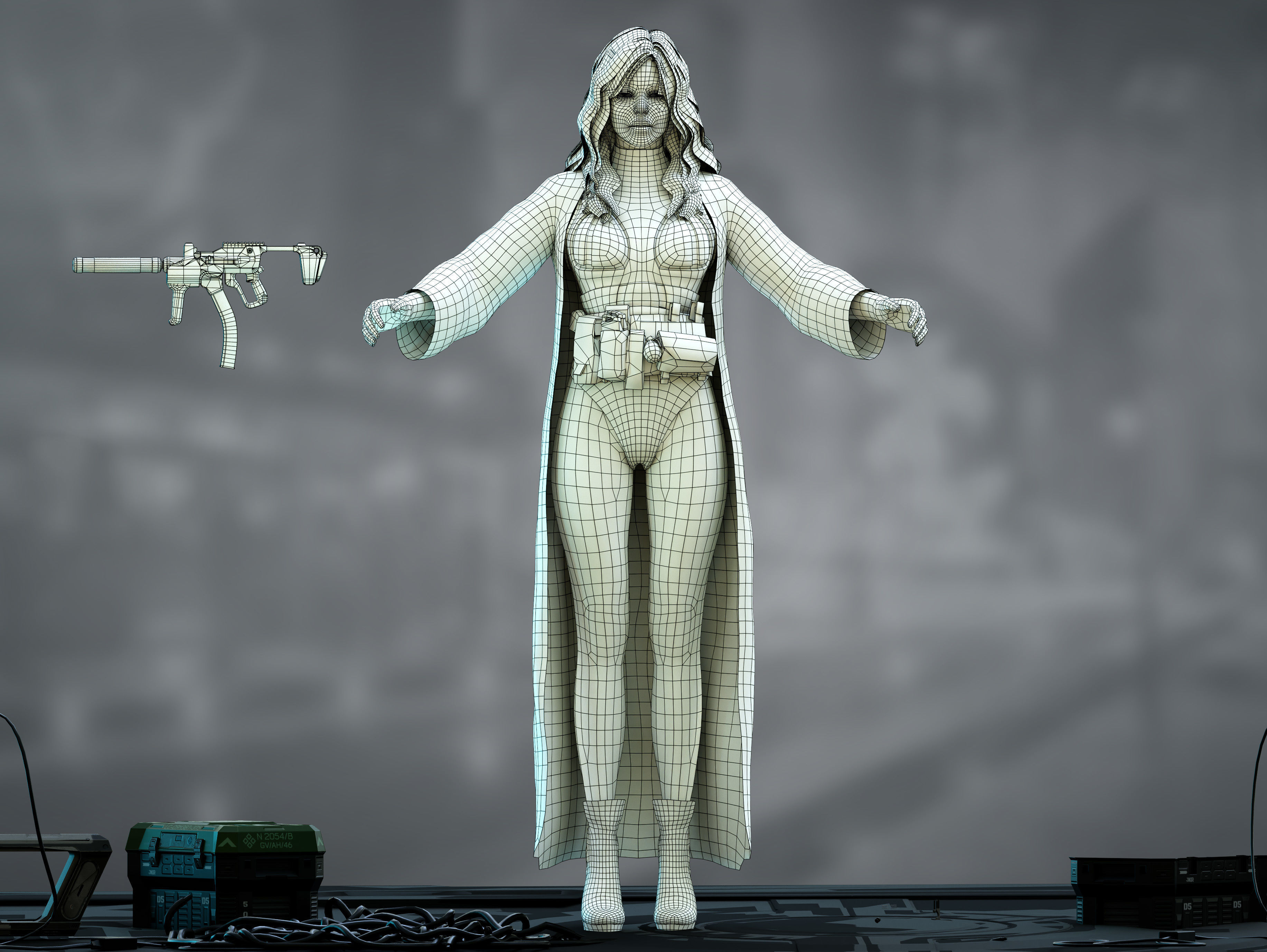 Sci Fi Mercenary Girl Low-poly 3D model_13