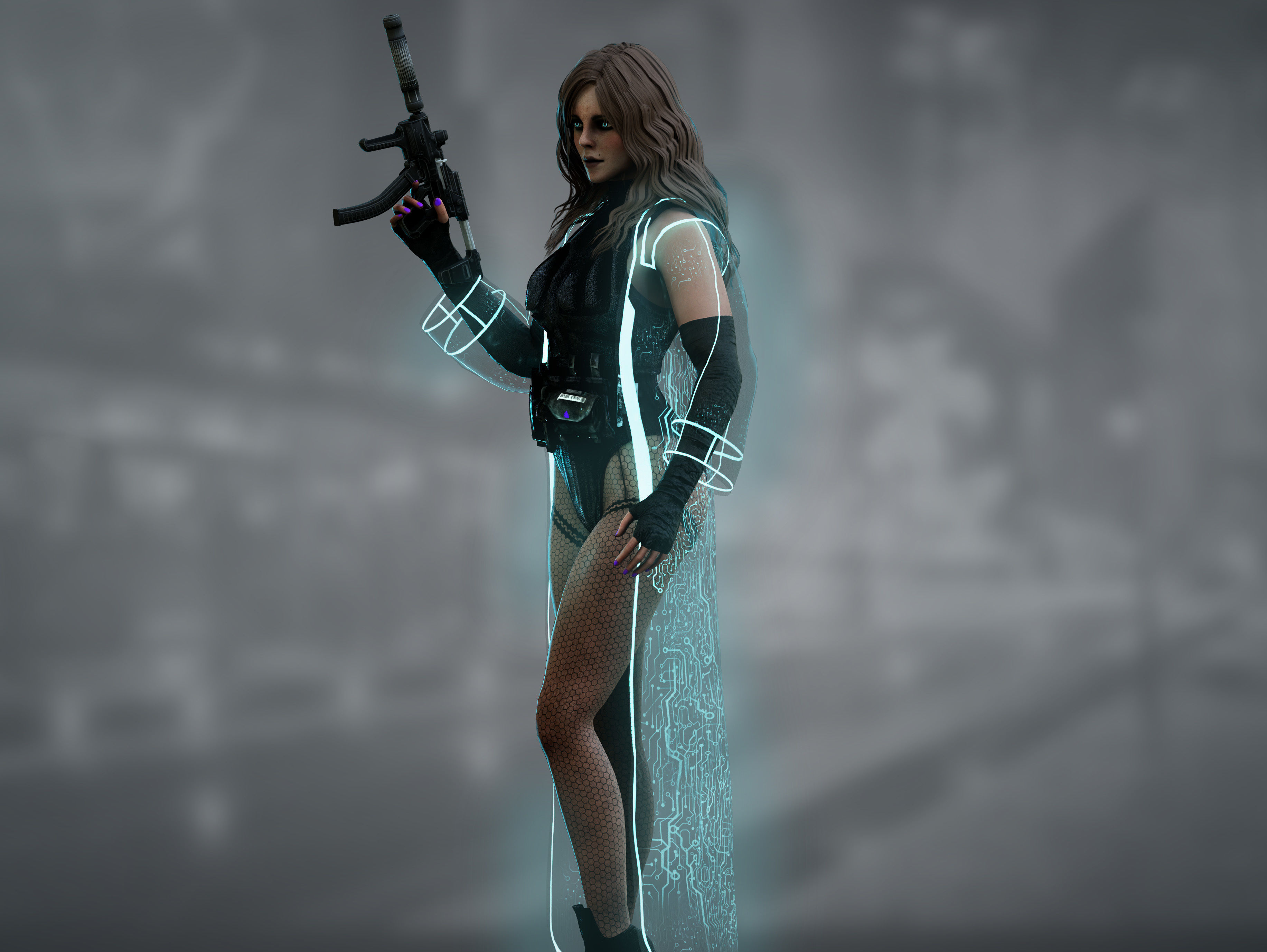 Sci Fi Mercenary Girl Low-poly 3D model_6