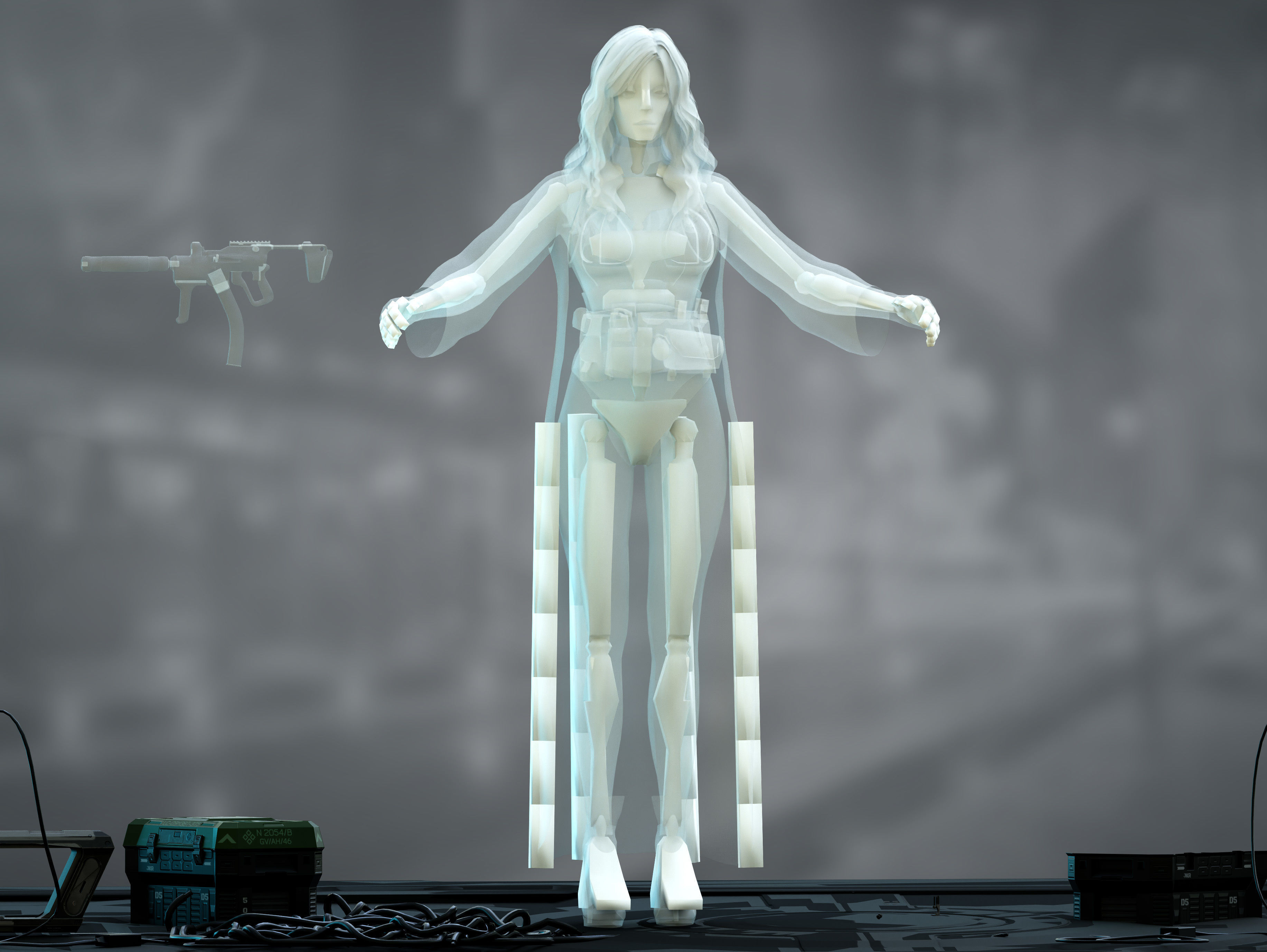 Sci Fi Mercenary Girl Low-poly 3D model_15