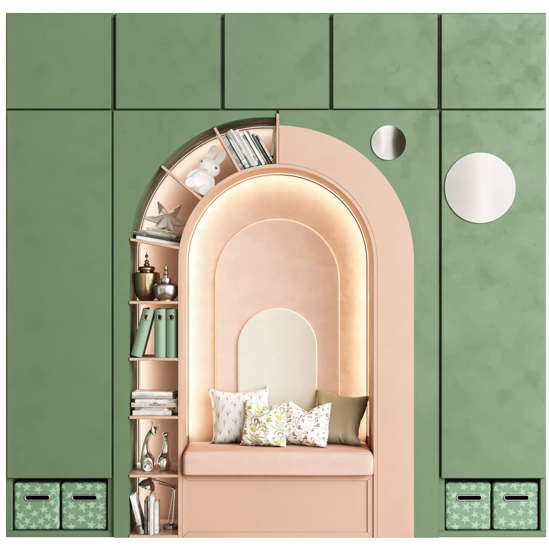 Childrens wardrobe with built-in crib 3D model_0