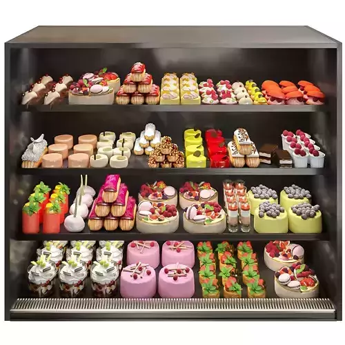 Showcase with desserts cakes and pastries 3D model
