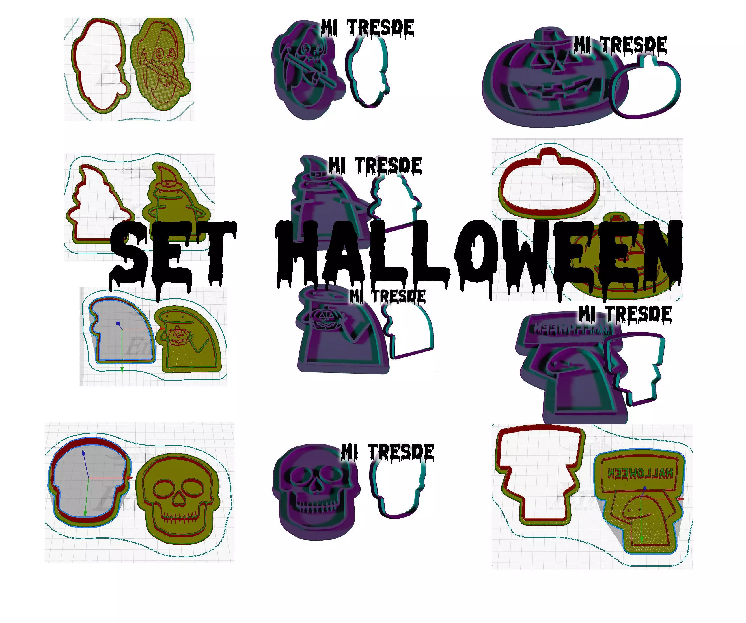 Halloween set 2 cookie cutters 3D model_0