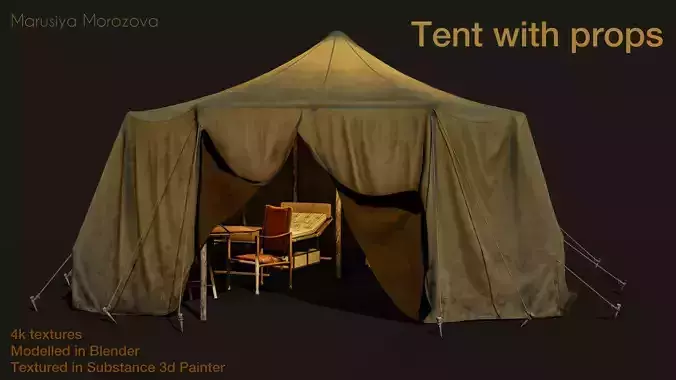 Travelers Tent with props Low-poly 3D model
