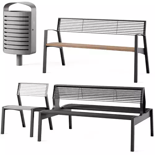 Vera park benches metal with litter bin Lena by mmcite