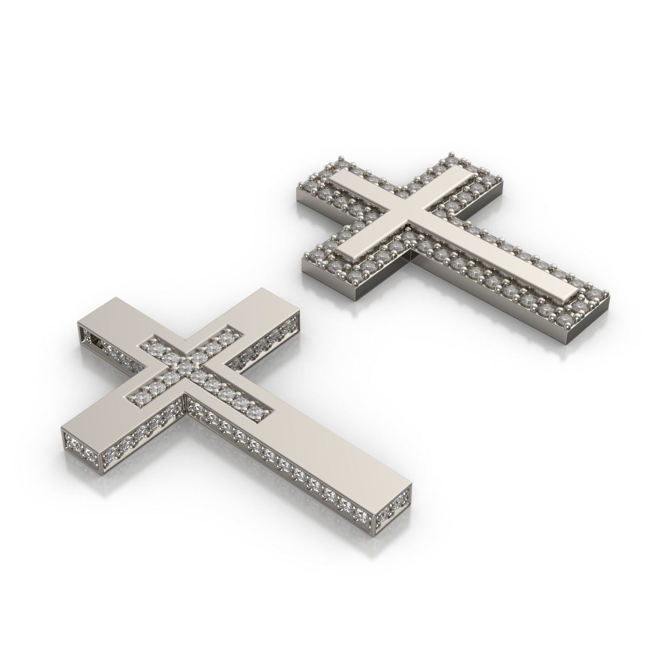 2 Flat Austere Brilliant Pave Crosses 3D print model_1