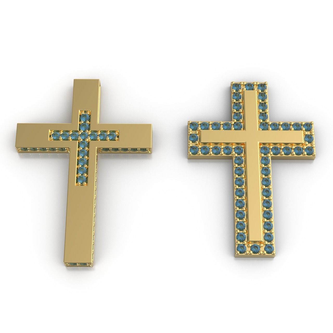 2 Flat Austere Brilliant Pave Crosses 3D print model_2