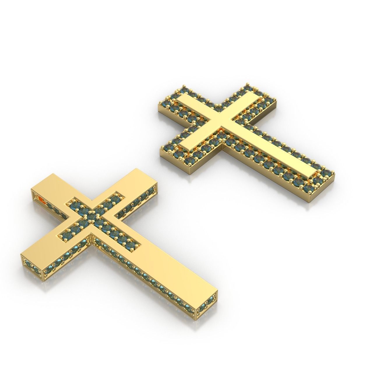 2 Flat Austere Brilliant Pave Crosses 3D print model_3