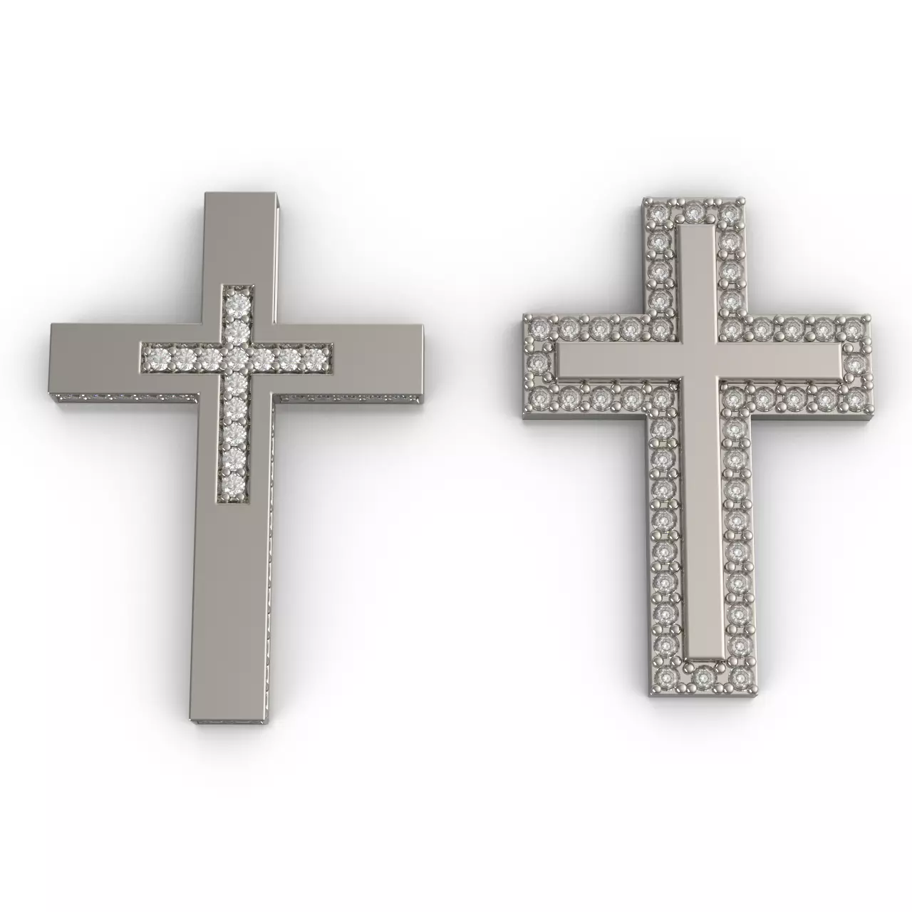 2 Flat Austere Brilliant Pave Crosses 3D print model_0