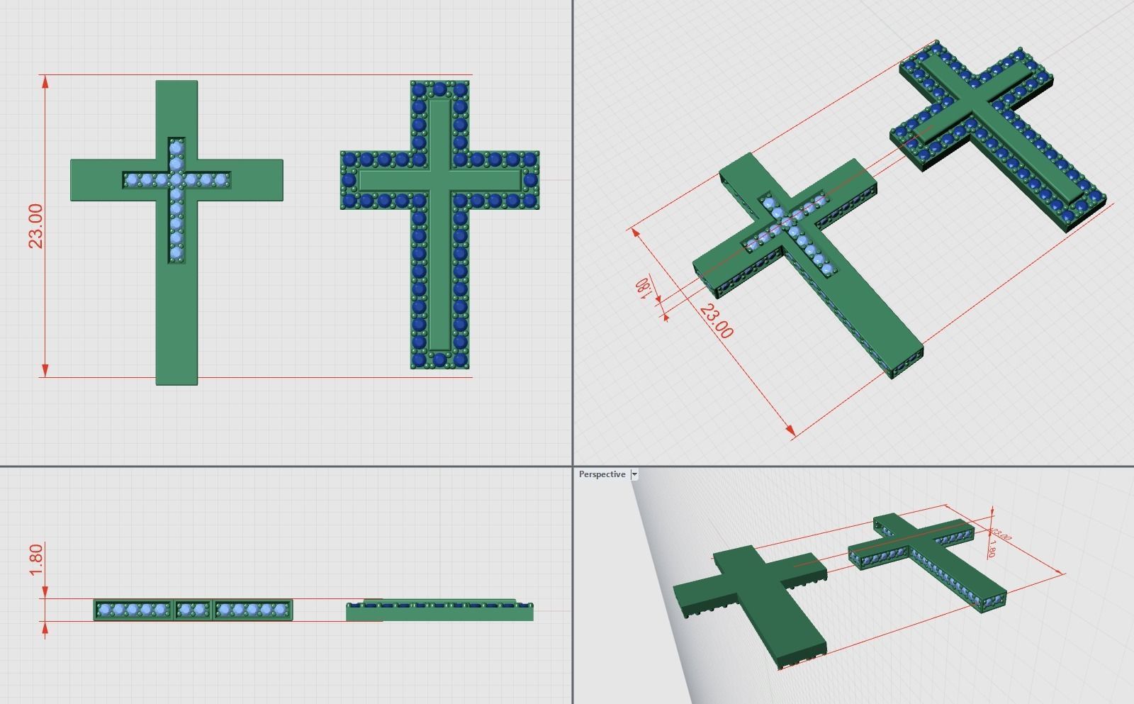 2 Flat Austere Brilliant Pave Crosses 3D print model_6