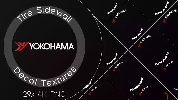 29x Yokohama tire sidewall 4K PNG decals Texture