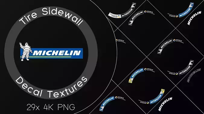 29x Michelin tire sidewall 4K PNG decals Texture