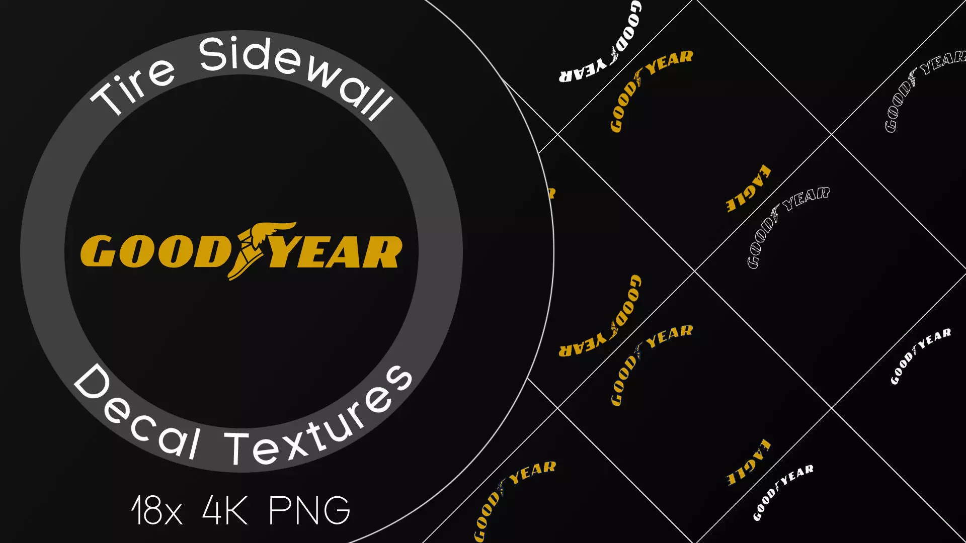 18x Goodyear tire sidewall 4K PNG decals Texture_0